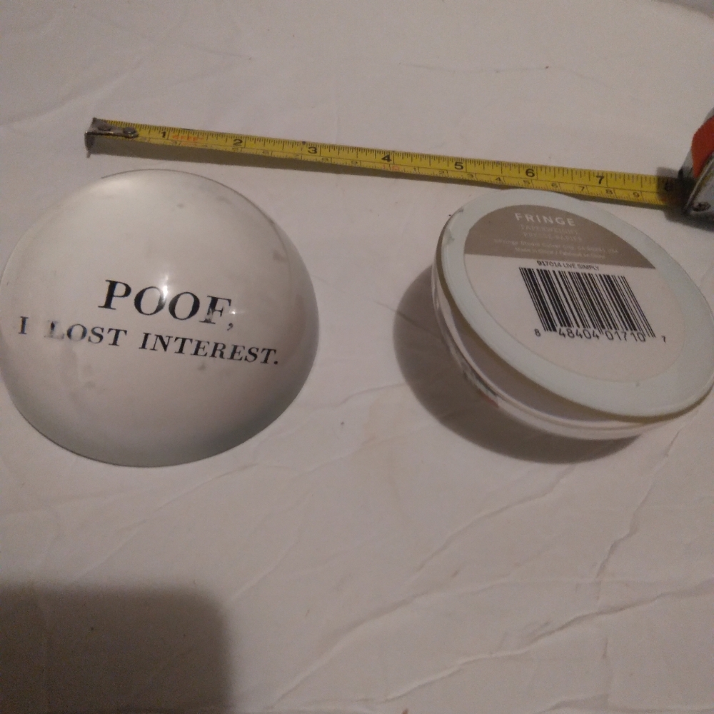 2#FRINGE STUDIO& Santa Barbara POOF" Glass Dome Paperweights in black Lettering